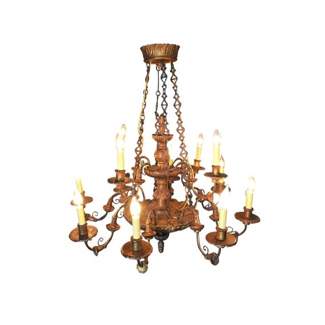 Custom Made Neo-Classic English 12 Arm Wood & Iron Chandelier - 10