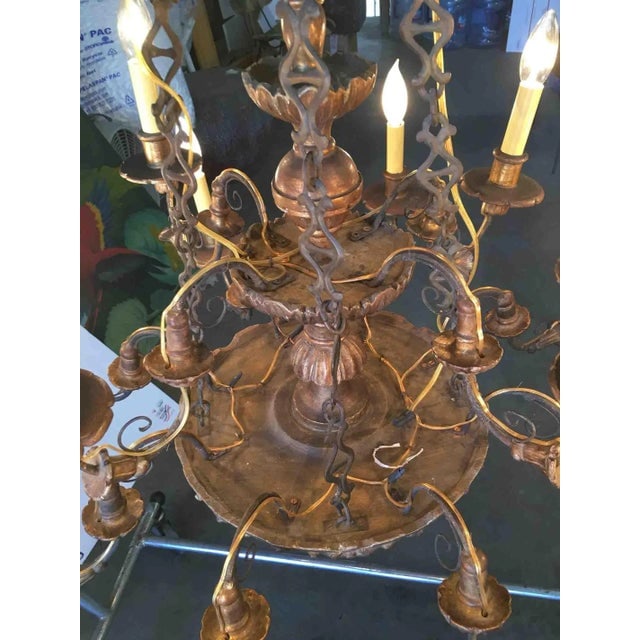 Custom Made Neo-Classic English 12 Arm Wood & Iron Chandelier - 4