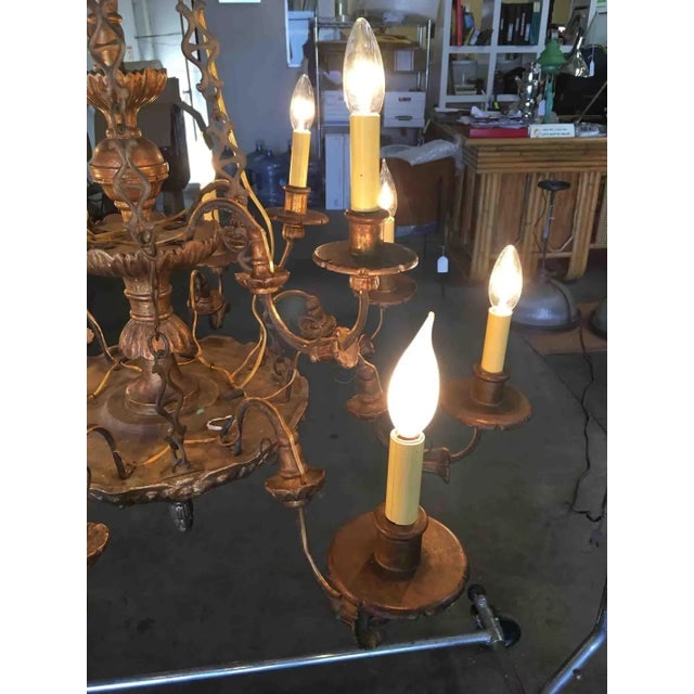 Custom Made Neo-Classic English 12 Arm Wood & Iron Chandelier - 5