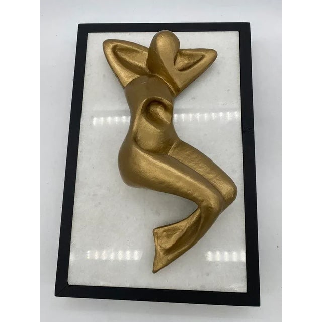 1990s Abstract Figure Bronze Female Sculpture on White Marble Base - 2