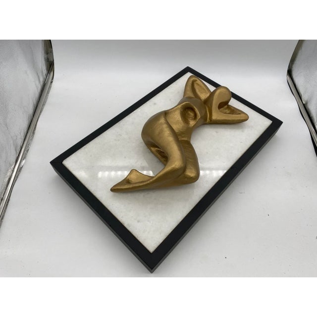 1990s Abstract Figure Bronze Female Sculpture on White Marble Base - 3