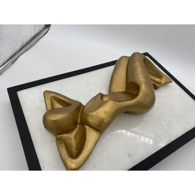 1990s Abstract Figure Bronze Female Sculpture on White Marble Base - 4