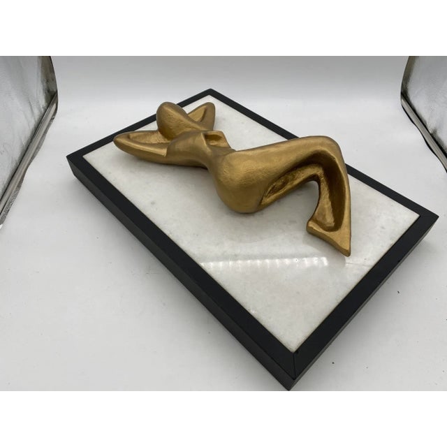 1990s Abstract Figure Bronze Female Sculpture on White Marble Base - 5