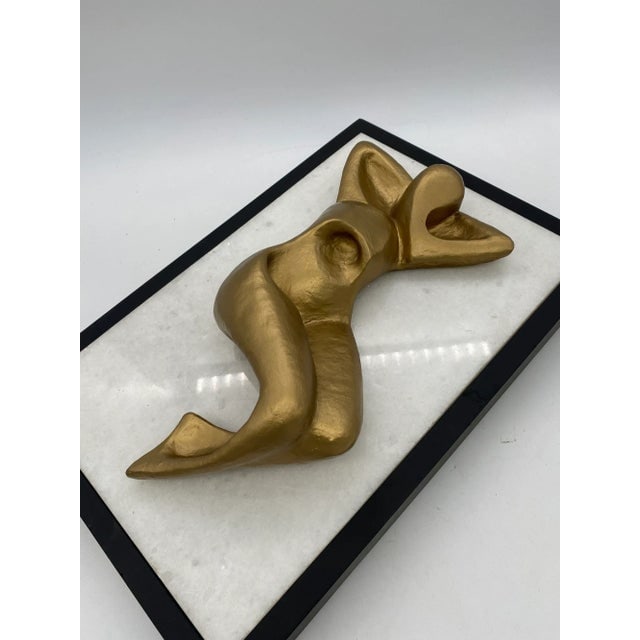 1990s Abstract Figure Bronze Female Sculpture on White Marble Base - 6