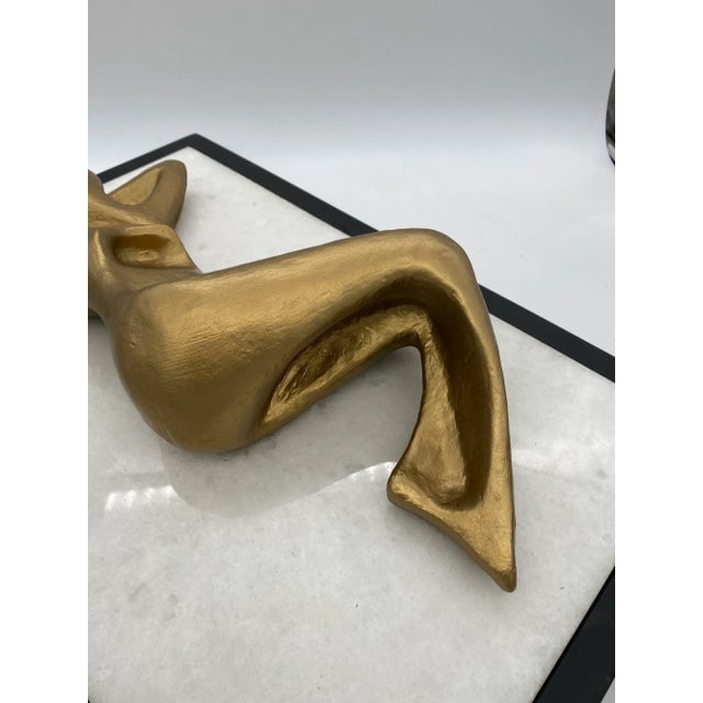 1990s Abstract Figure Bronze Female Sculpture on White Marble Base - 7