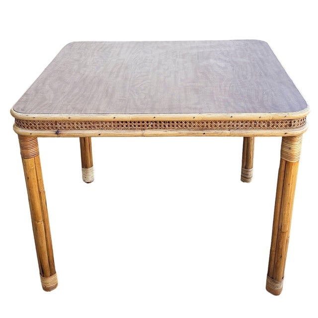 1950s Restored 4-Strand Legs Rattan Dinette Dining Table W/ Formica Top & Wicker Sides - 2