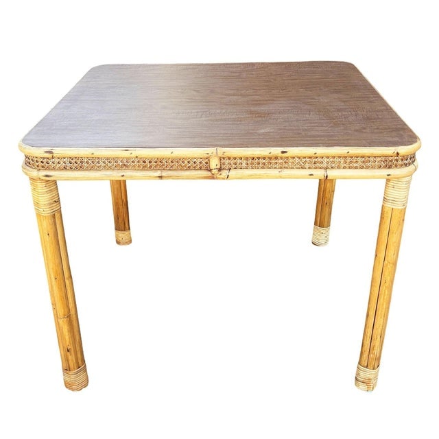 1950s Restored 4-Strand Legs Rattan Dinette Dining Table W/ Formica Top & Wicker Sides - 3
