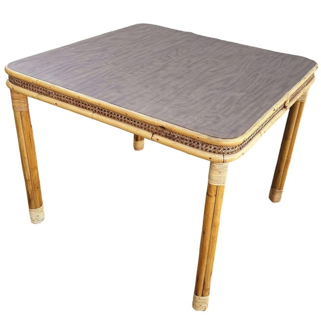 1950s Restored 4-Strand Legs Rattan Dinette Dining Table W/ Formica Top & Wicker Sides - 4