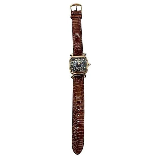 1940s Helbros Tonneau Shape Gold Filled Art Deco Mens Manual Dress Watch w/ Rubies - 4