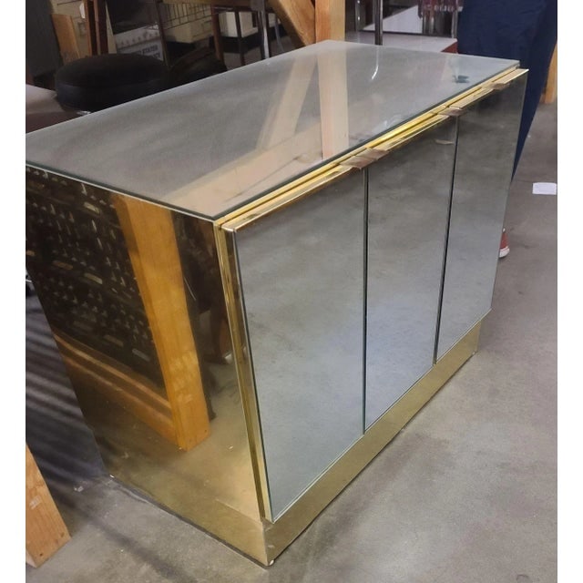 1970's Brass and Mirror Three Door Cabinet by Ello - 2