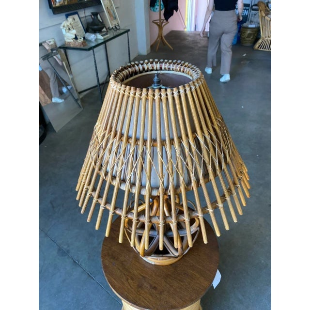 1950s Restored Modernist Stacked Stick Reed Rattan Organic Table Lamp with Stick Rattan Shade - 3