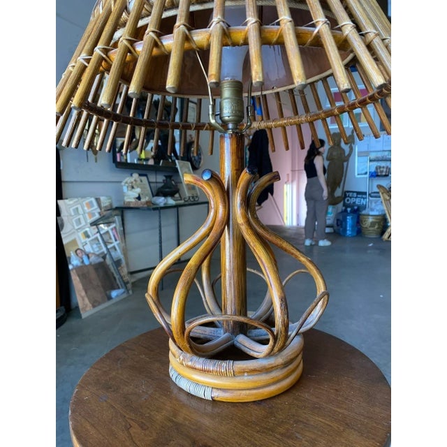 1950s Restored Modernist Stacked Stick Reed Rattan Organic Table Lamp with Stick Rattan Shade - 5