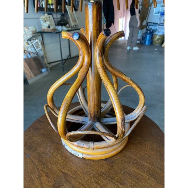 1950s Restored Modernist Stacked Stick Reed Rattan Organic Table Lamp with Stick Rattan Shade - 6