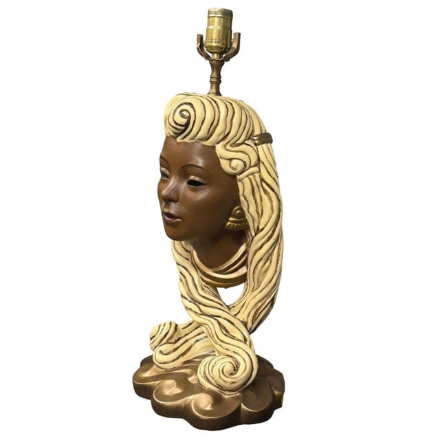 Mid-Century Female Bust Chalkware Lamp - 2