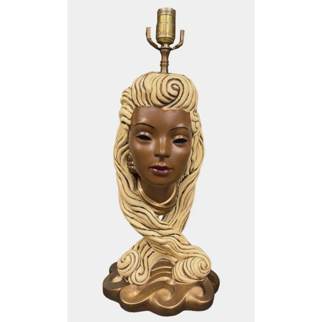 Mid-Century Female Bust Chalkware Lamp - 3