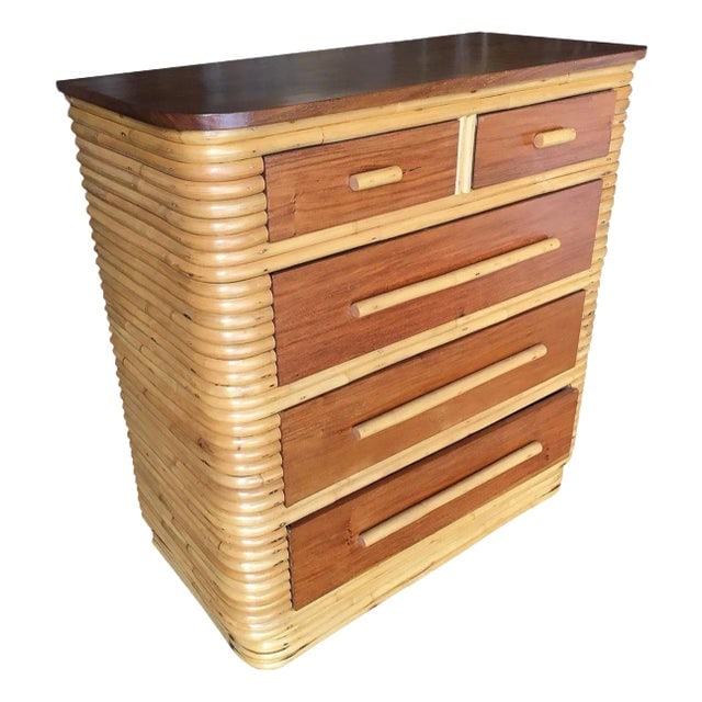 1930s Restored Highboy Stacked Rattan and Mahogany Dresser (1 of 8)