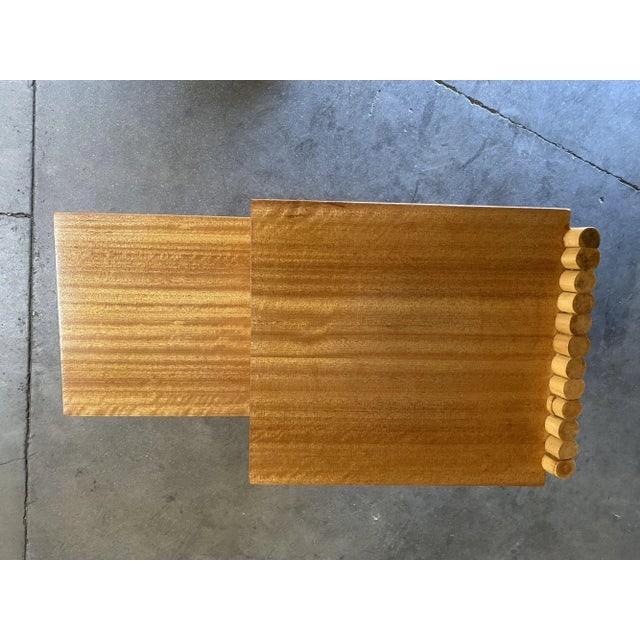 Restored Mid-Century Vertically Stacked Geometric Rattan Side Table With Mahogany Tops - 9