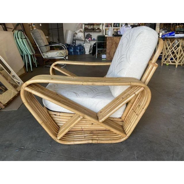 Restored Six-Strand Square Pretzel Rattan Lounge Chair With Ottoman - 10