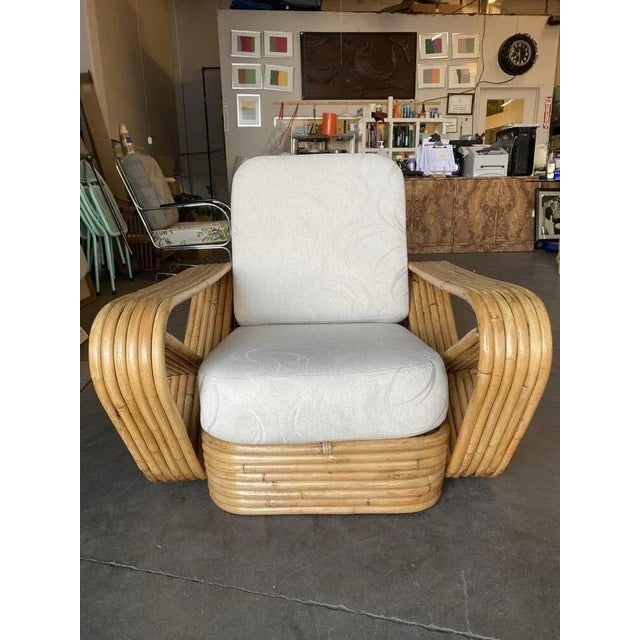 Restored Six-Strand Square Pretzel Rattan Lounge Chair With Ottoman - 12