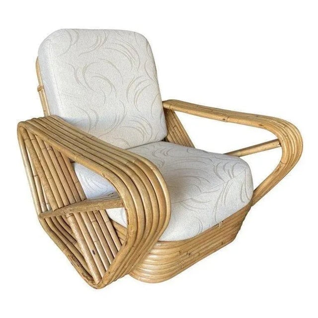 Restored Six-Strand Square Pretzel Rattan Lounge Chair With Ottoman - 2