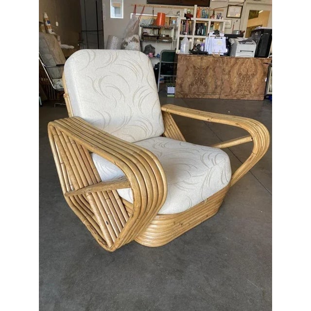 Restored Six-Strand Square Pretzel Rattan Lounge Chair With Ottoman - 4