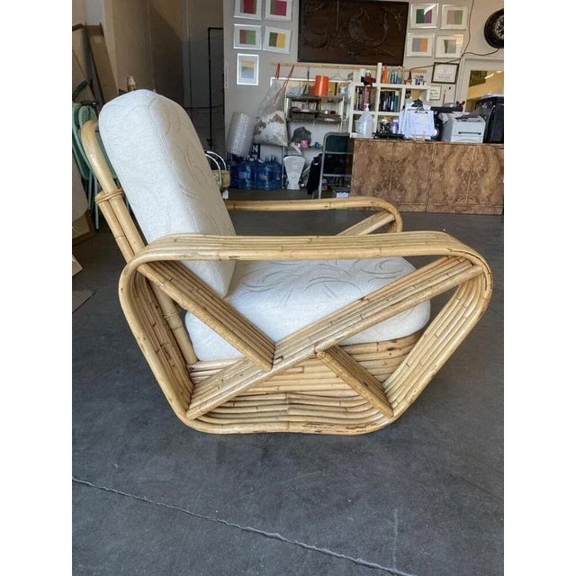 Restored Six-Strand Square Pretzel Rattan Lounge Chair With Ottoman - 5