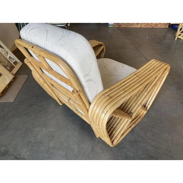 Restored Six-Strand Square Pretzel Rattan Lounge Chair With Ottoman - 6