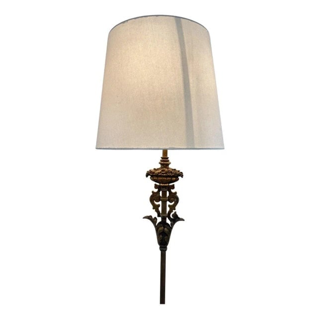 1930s Hollywood Regency Cast Iron Torchiere Floor Lamp by Rembrandt - 2