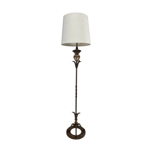 1930s Hollywood Regency Cast Iron Torchiere Floor Lamp by Rembrandt - 6