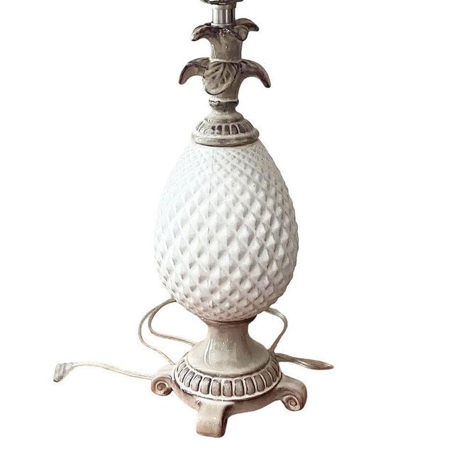 Mid 20th Century Mid-Century Modern White Ceramic Pineapple Pedestal Lamp - Single - 2