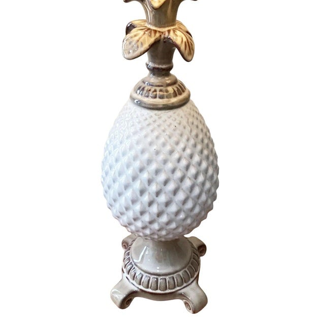Mid 20th Century Mid-Century Modern White Ceramic Pineapple Pedestal Lamp - Single - 4