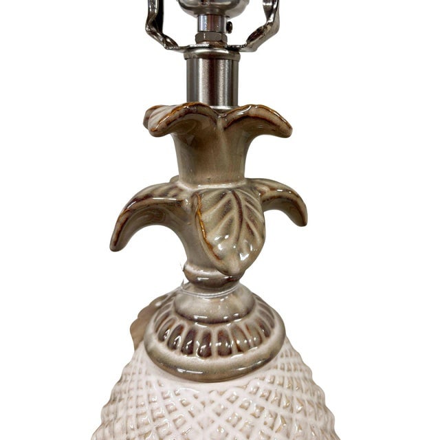 Mid 20th Century Mid-Century Modern White Ceramic Pineapple Pedestal Lamp - Single - 5