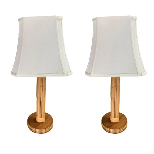 Restored Mid-Century Eight-Strand Stick Rattan Table Lamp, Pair - 2