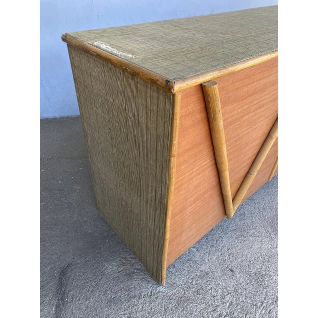 Restored Vintage 1950s Teak and Rice Mat "V" Lowboy Dresser With Rattan - 5