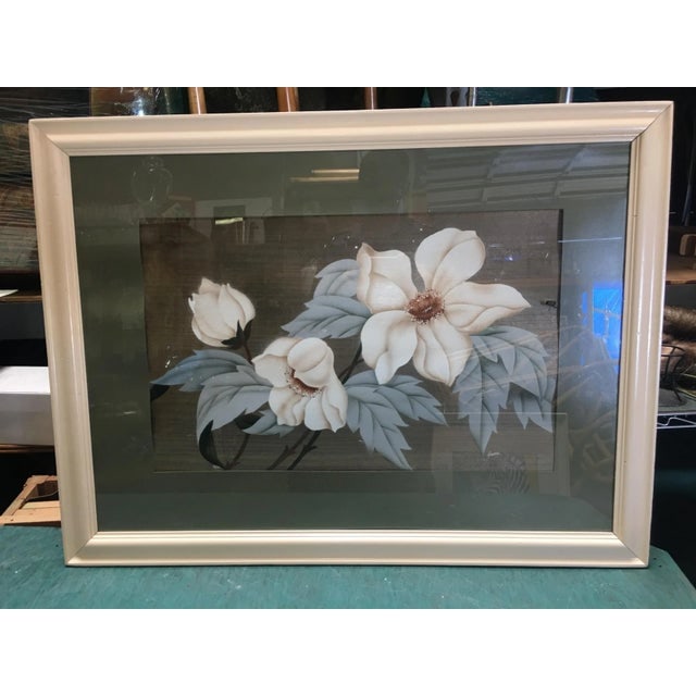 Post-War Hawaiian Hibiscus Floral Still Life Airbrush Painting, Framed - 5