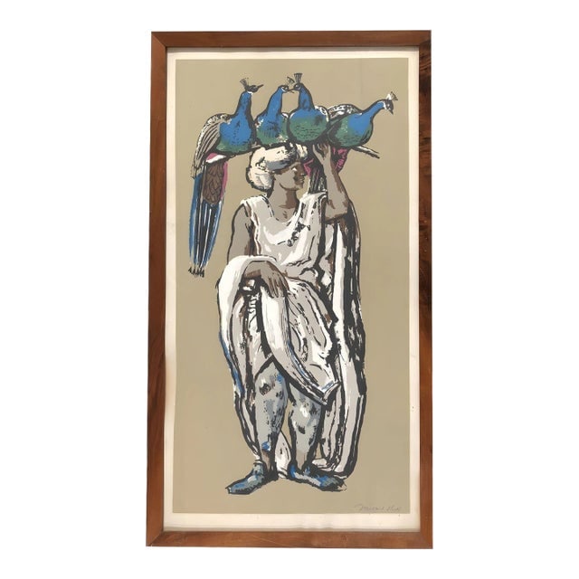 1940s Framed "Peacock Vendor" Serigraph by Millard Owen Sheets (1 of 4)