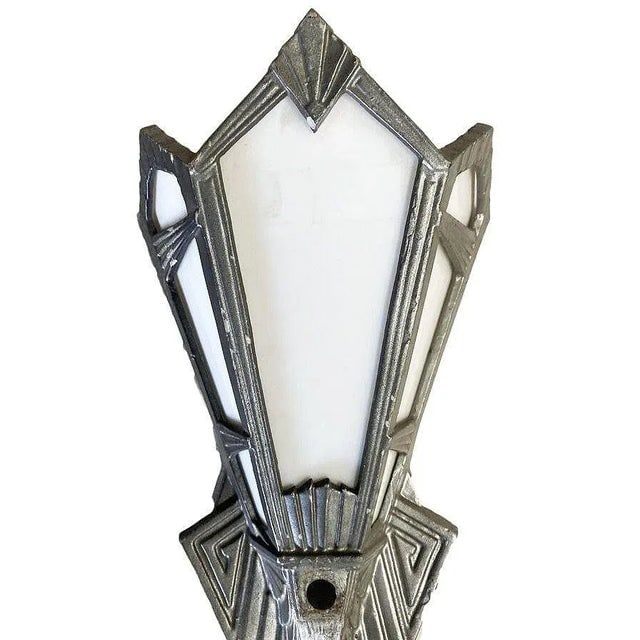 1920s Geometric Art Deco Aluminum Wall Sconce With Slat Milk Glass Panels - 4