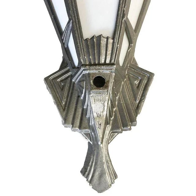 1920s Geometric Art Deco Aluminum Wall Sconce With Slat Milk Glass Panels - 5