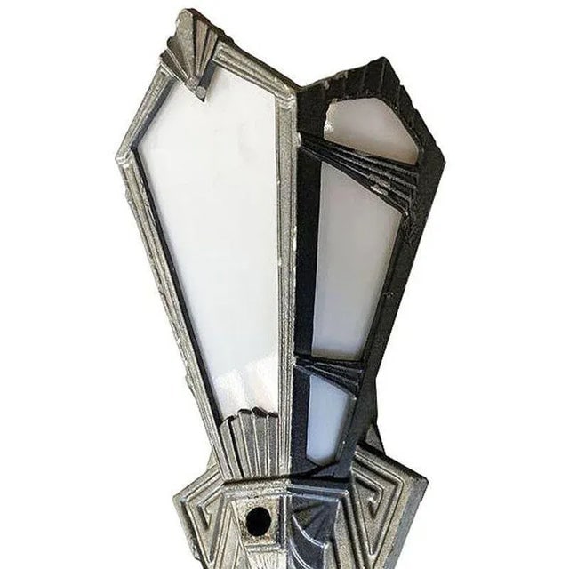 1920s Geometric Art Deco Aluminum Wall Sconce With Slat Milk Glass Panels - 6