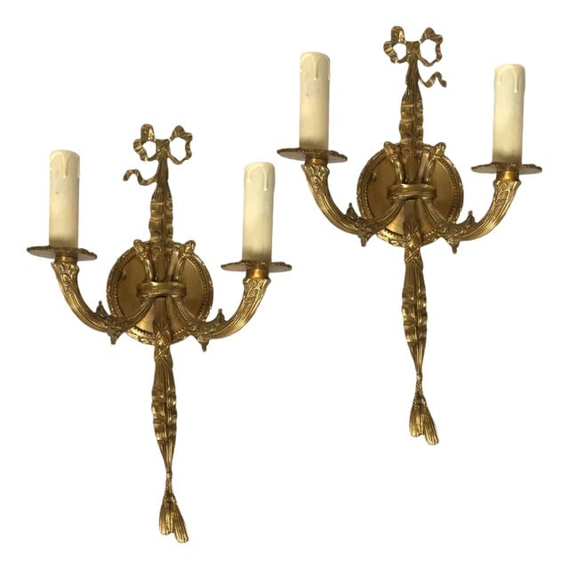 Vintage Pair of Solid Brass Wall-Mount Sconces. (1 of 7)