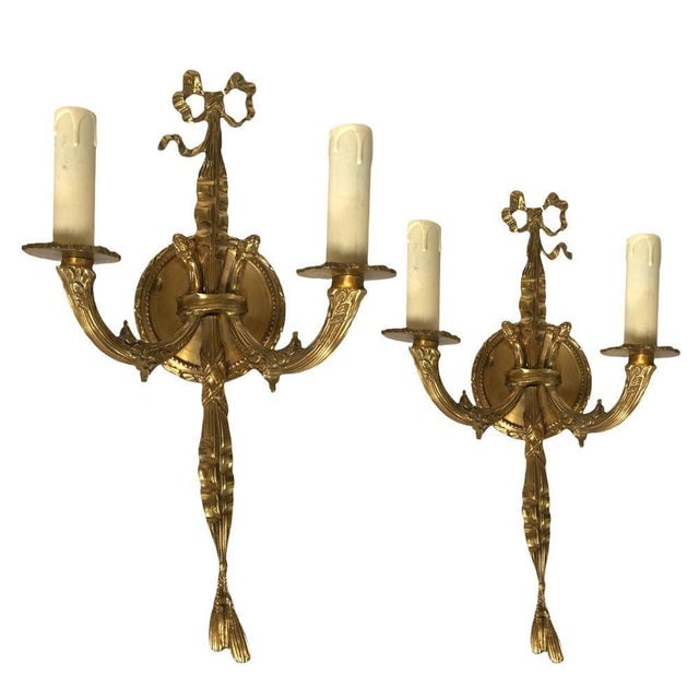 Vintage Pair of Solid Brass Wall-Mount Sconces. - 2