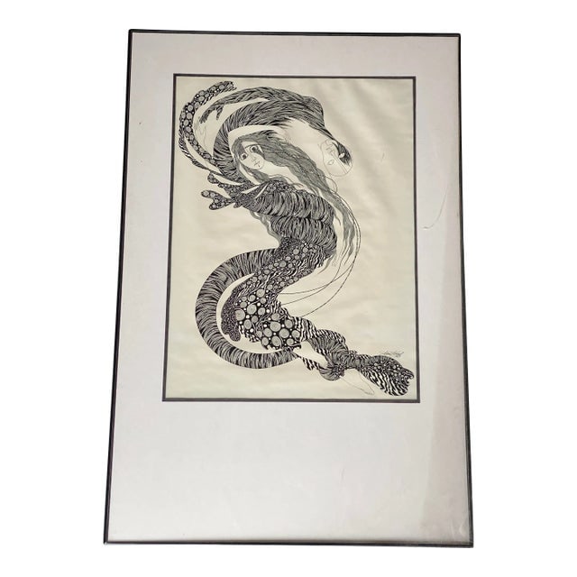 Hand Inked on Paper Surrealist Female Portrait Drawing Signed Ken Kreel 1989 (1 of 6)