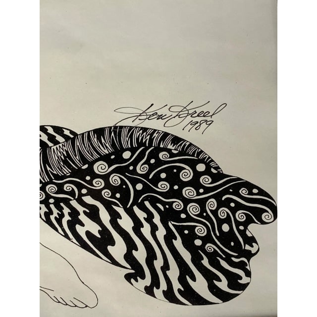 Hand Inked on Paper Surrealist Female Portrait Drawing Signed Ken Kreel 1989 - 6