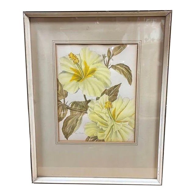 Mid-Century Hawaiian Framed Hibiscus Water Color Floral on Paper by Paul Tyler (1 of 4)