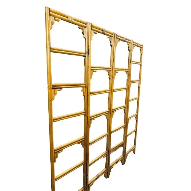 1950s Rattan Room Divider Folding Screen Four Panels - 2