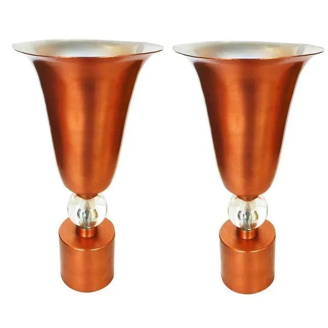 Copper Mid Century Torch√®re Table Lamps, Pair - 9