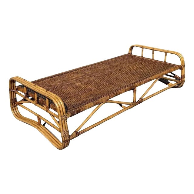 1950s Restored Mid-Century Rattan Day Bed Frame With Woven Top (1 of 9)