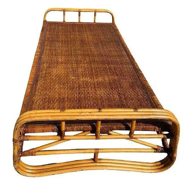 1950s Restored Mid-Century Rattan Day Bed Frame With Woven Top - 2