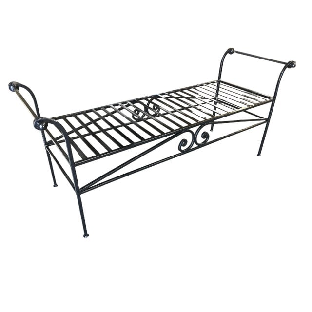 Scrolling Black Wrought Iron Chaise Lounge, Bench (1 of 7)