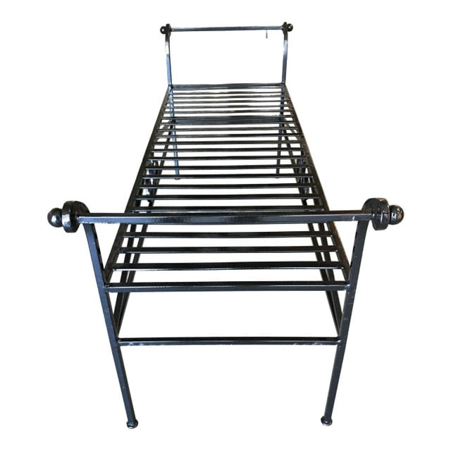 Scrolling Black Wrought Iron Chaise Lounge, Bench - 2